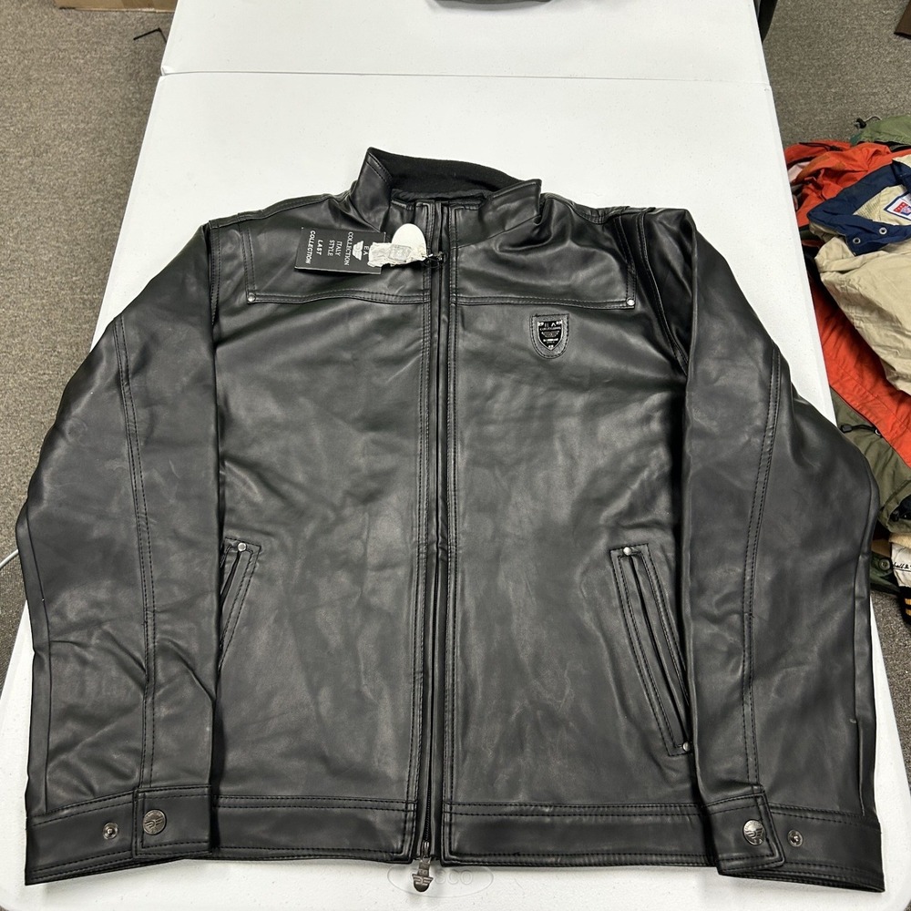 EA Collection Faux Leather Jacket Mens XL Black Italy Style Full Zip Moto C1